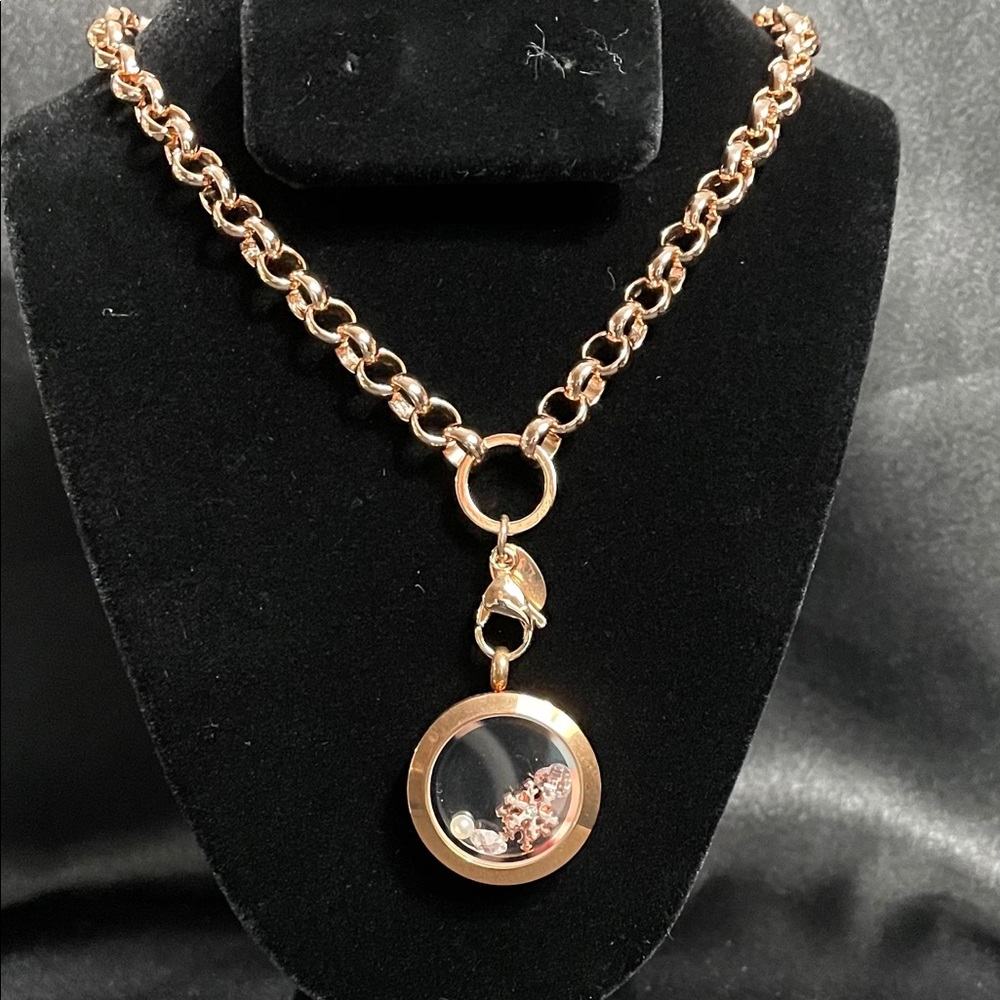 Origami Owl rose gold Christmas locket.